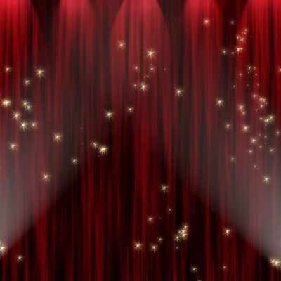 Large red curtain with spotlight